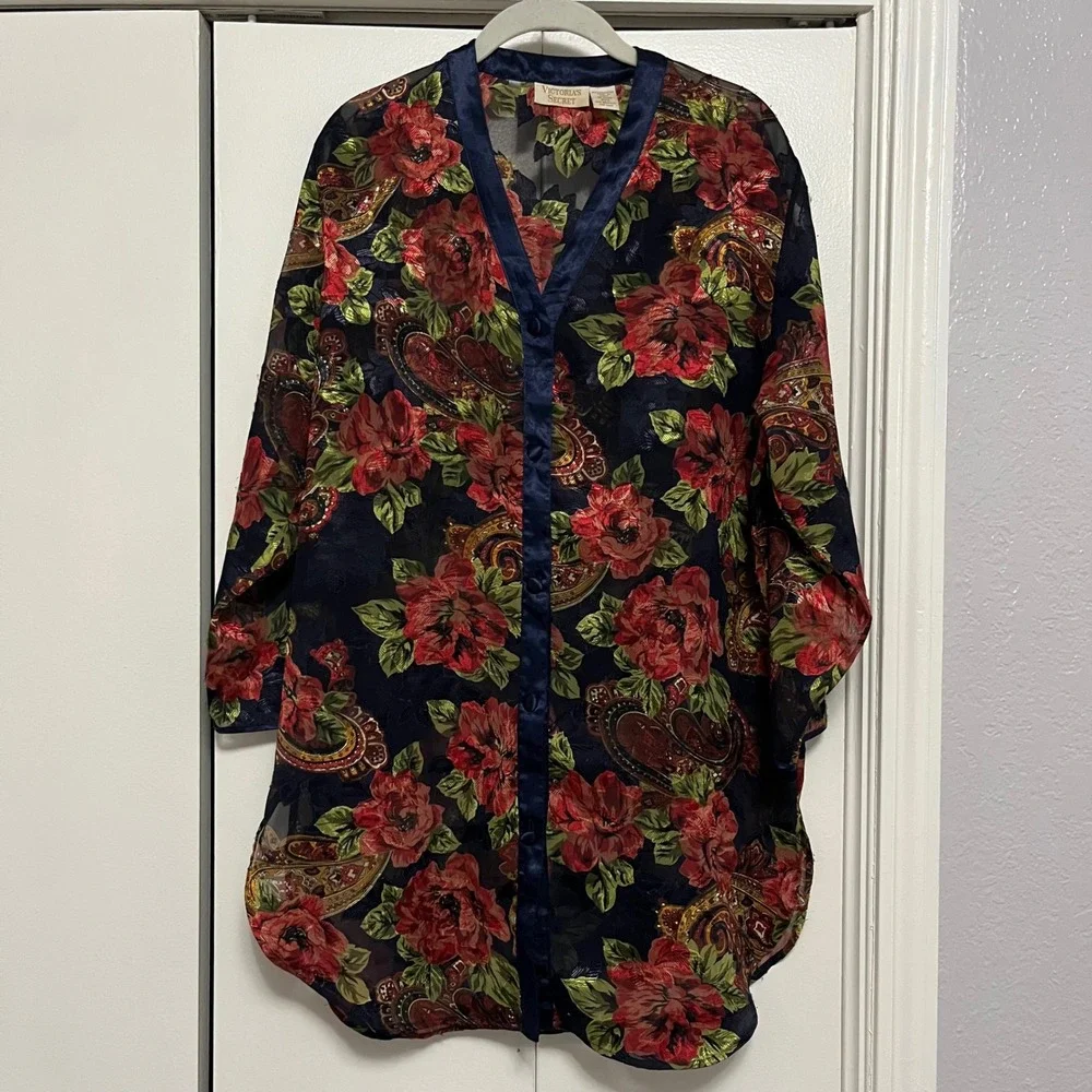Victoria's‎ Secret Floral Paisley Sheer Robe Kimono Cover Up S